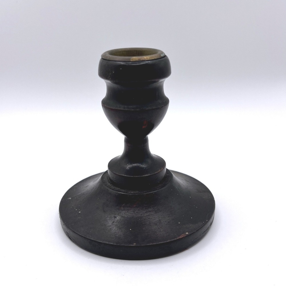 Unbranded Candleholder 4in Dark Brown Good Wood Brass Insert Traditional Decor